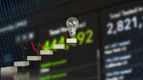 The Bulb on stair for creative or idea concept 3d rendering.. Stock Photos