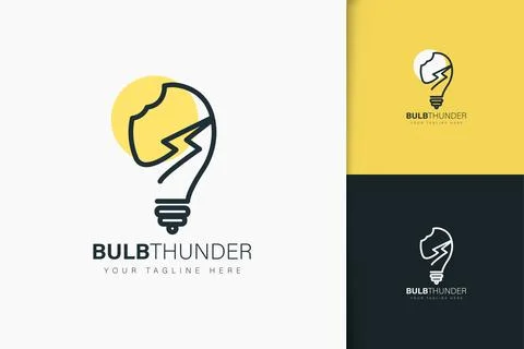 Bulb thunder logo design linear style Stock Illustration