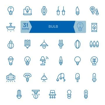 Bulb Vector Graphics Pack including 35 Regular Line 256x256 Pixel Optimized.. Stock Illustration