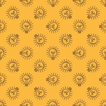 Bulb vector Idea concept line yellow seamless pattern 스톡 일러스트