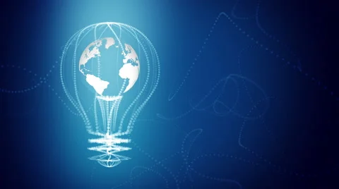 Bulb with the world inside concept design, blue abstract background. Stock Footage 62766091