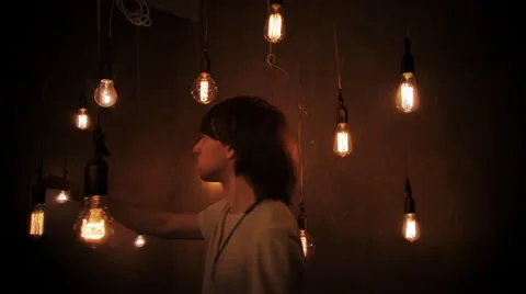 Bulbs with wires in a room. Stock Footage 50142065