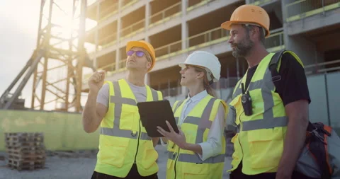 Bulding Construction Engineers Use Tablet Stock Footage 326456940