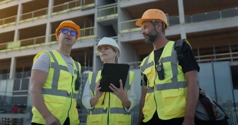 Bulding Construction Engineers Use Tablet Stock Footage 326457158