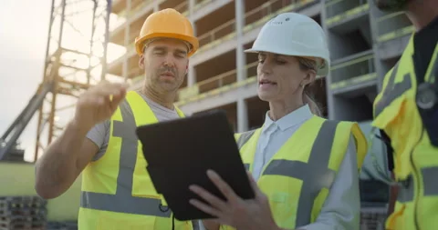 Bulding Construction Engineers Use Tablet Stock Footage 326457171