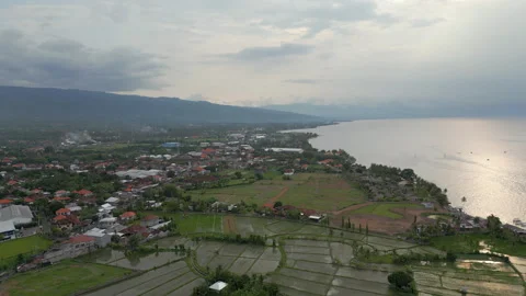 Buleleng And Lovina After Rain Cloudy Sunset North Bali Indonesia Drone High 스톡 동영상 345015571