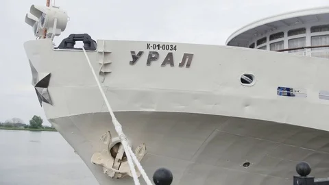 Bulgar, Tatarstan, Russia, 19 july 2017, Steamer Ural on the pier in Bulgar Stock Footage