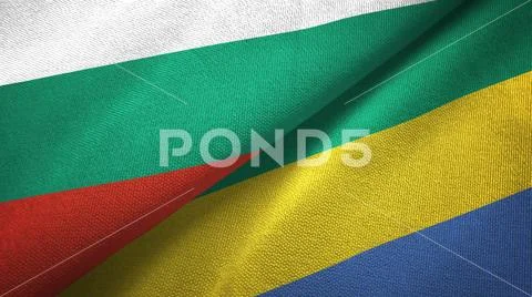 Bulgaria and Gabon two flags textile cloth, fabric texture Stock Photos