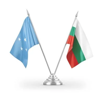 Bulgaria and Micronesia table flags isolated on white 3D rendering Stock Illustration