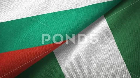 Bulgaria and Nigeria two flags textile cloth, fabric texture Stock Photos