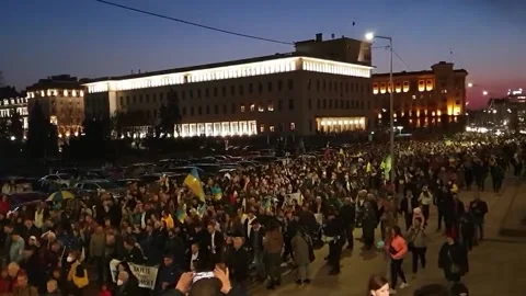Bulgaria: Anti-War Protest In Sofia To Mark One Month Since Russian Invasion Of Stock-Footage 172428101