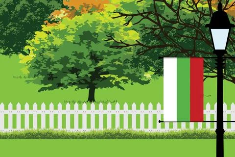 Bulgaria Day Trees Lamp Vector Illustration Stock Illustration