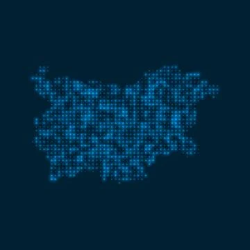 Bulgaria dotted glowing map. Shape of the country with blue bright bulbs. V.. イラスト素材