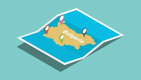 Bulgaria explore maps with isometric style and pin location tag on top Stock-Illustration