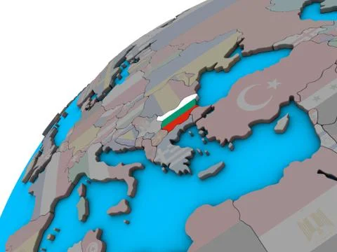 Bulgaria with flag on 3D globe Stock Illustration
