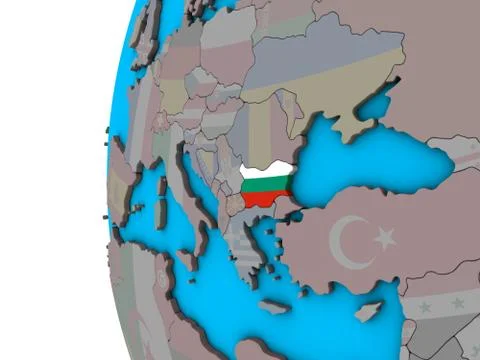 Bulgaria with flag on 3D globe Stock Illustration