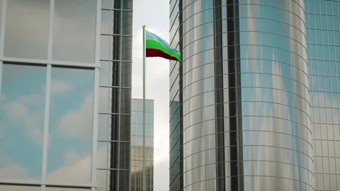 Bulgaria Flag 3D Render Animation on Pole with City Buildings Stock-Footage 332885525
