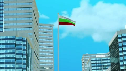 Bulgaria Flag 3D Render Animation with Urban Architecture and Clear Blue Sky Stock-Footage 333053941