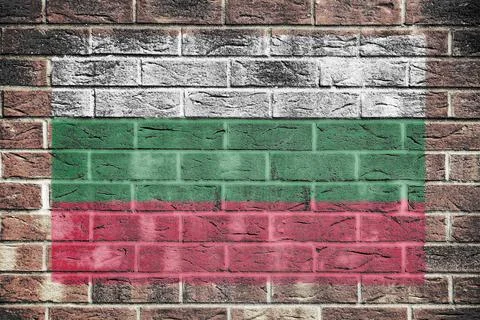 Bulgaria flag on brick wall background Stock Illustration