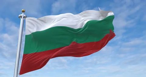 Bulgaria flag with flagpole waving in rolling clouds looping, 4K (Perfect Loop) Stock Footage 278748559