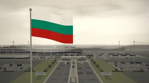 Bulgaria Flag Flying Over Data Center Technology Campus seamless loop Stock-Footage 345379983