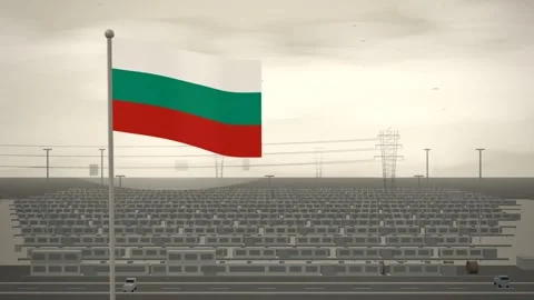 Bulgaria Flag Flying Over Grid Battery Storage Farm seamless loop Stock Footage 345379337