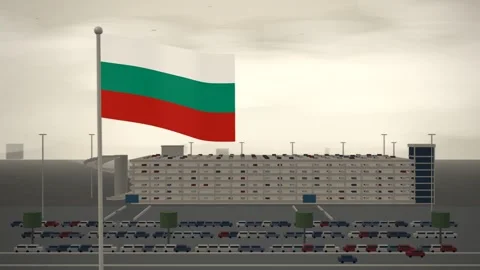 Bulgaria Flag Flying Over Multi Storey Car Park seamless loop Stock-Footage 345378983