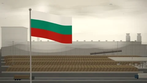 Bulgaria Flag Flying Over Paper Mill Log Yard seamless loop Stock Footage 345378433