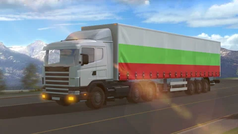 Bulgaria flag shown on the side of a large truck Video stock 122096720