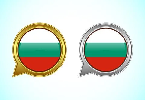 Bulgaria flag speech bubble. Speaking flag icon in gold and silver color Illustrazione stock