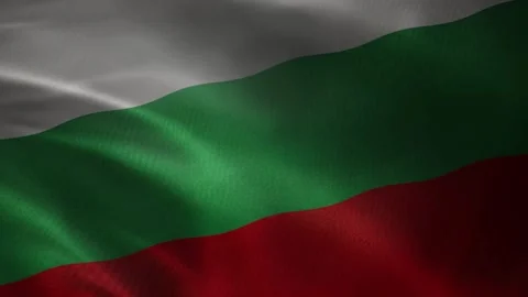 Bulgaria flag waving closeup with white green red stripes, patriotic fabric text Stock Footage 339547832