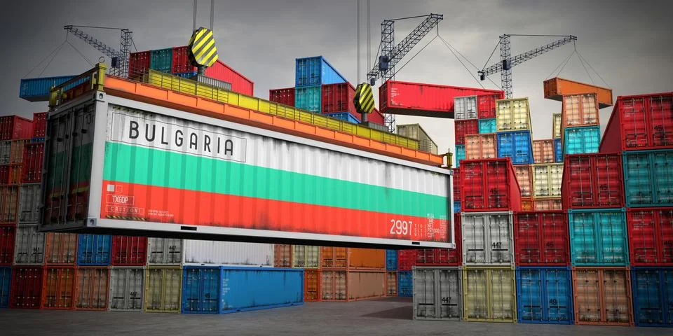 Bulgaria - freight container in cargo terminal - 3D illustration Stock Illustration