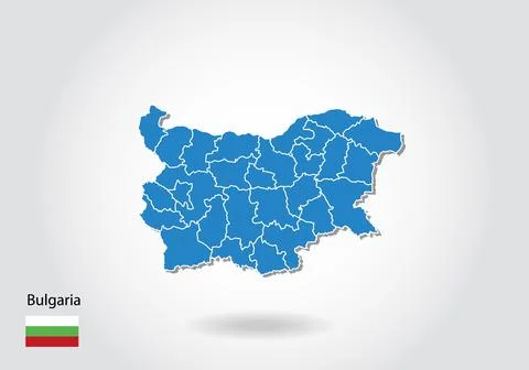 Bulgaria map design with 3D style. Blue bulgaria map and National flag. Simpl Stock Illustration
