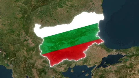 Bulgaria Map Highlight with Animated Flag Pin on World Satellite Map Stock Footage 340935967