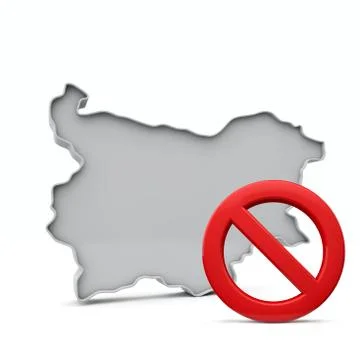 Bulgaria map with red no entry warning sign. 3D Rendering Illustrazione stock