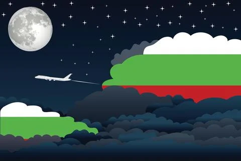 Bulgaria Night Clouds Airplane Vector Illustration Stock Illustration