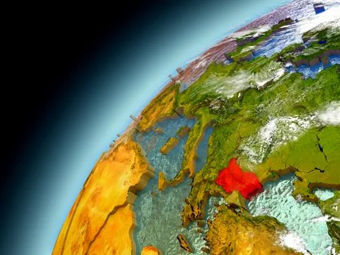 Bulgaria from orbit of model Earth Stock Illustration