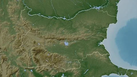 Bulgaria outlined on a Pale colored elevation map with lakes and rivers イラスト素材
