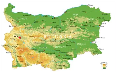 Bulgaria physical map Stock Illustration