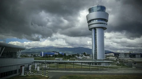 Bulgaria Sofia airport tower cloudscape timelapse Stock Footage 32149608