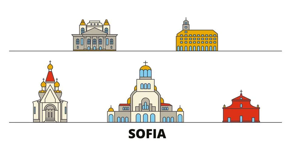 Bulgaria, Sofia flat landmarks vector illustration. Bulgaria, Sofia line city Stock Illustration