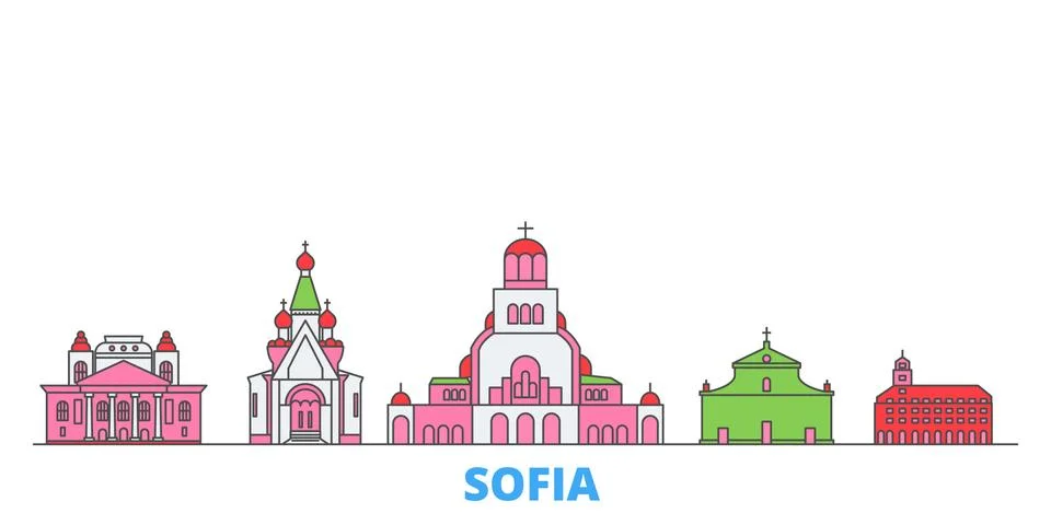 Bulgaria, Sofia line cityscape, flat vector. Travel city landmark, oultine Stock Illustration
