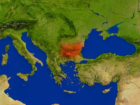Bulgaria from space in red Stock Illustration