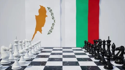 Bulgaria vs Cyprus  at the chessboard. Stock Footage 257965576