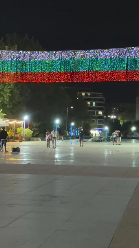 Bulgarian Flag Light Display Above Pedestrian street_ 5809 1 스톡 동영상 342326862