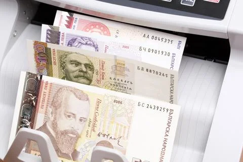 Bulgarian  lev in the counting machine Stock Photos