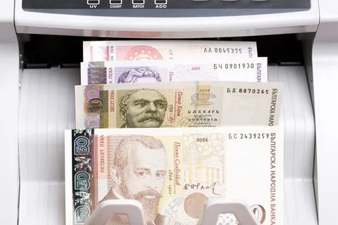 Bulgarian  lev in the counting machine Stock Photos