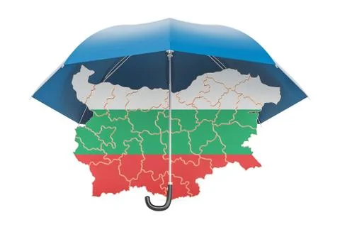 Bulgarian map under umbrella. Security and protect or insurance concept, 3D r Stock Illustration