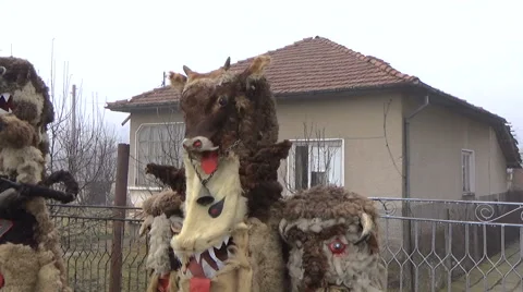 Bulgarian mummers' masks on Surva celebration Stock Footage 59123033