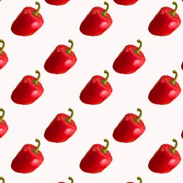 Bulgarian red pepper on white background, pattern, wallpaper, top vi Stock Illustration